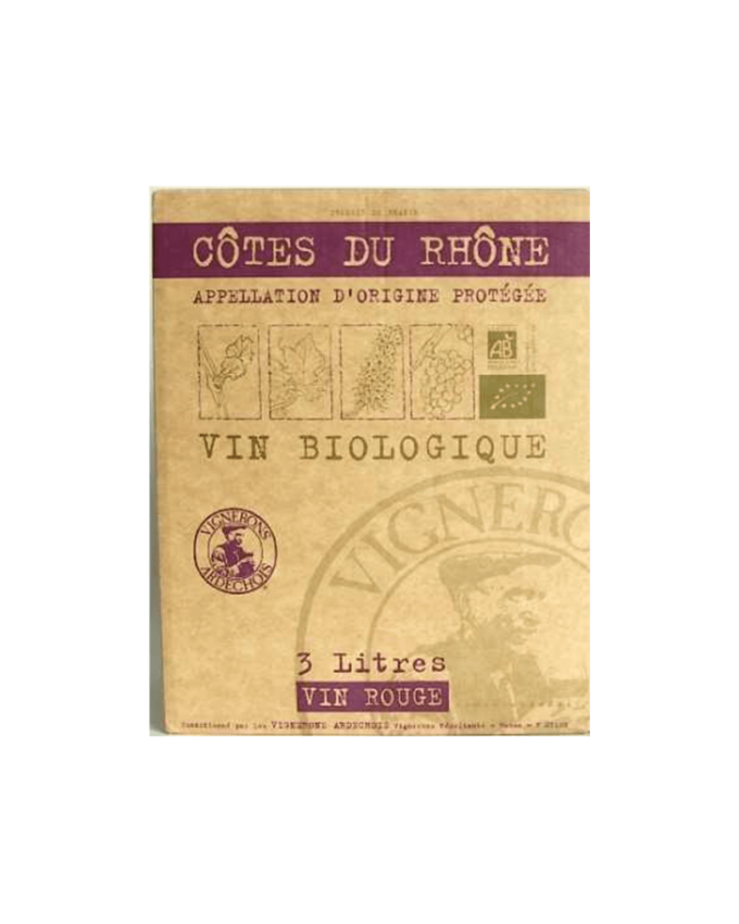 BIB de 3l de Vin Rouge des Côtes du Rhône du domaine Vignerons Ardéchois